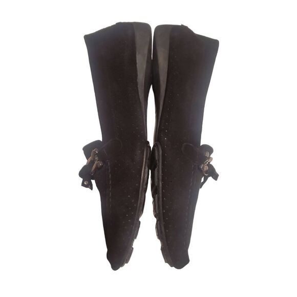 Stuart Weitzman Black Perforated Suede Driving Loafers Size 8.5 - Picture 3 of 5